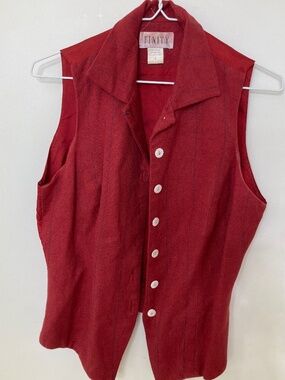 FINITY Red/Wine Pinstripe Sleeveless Button-down Vest